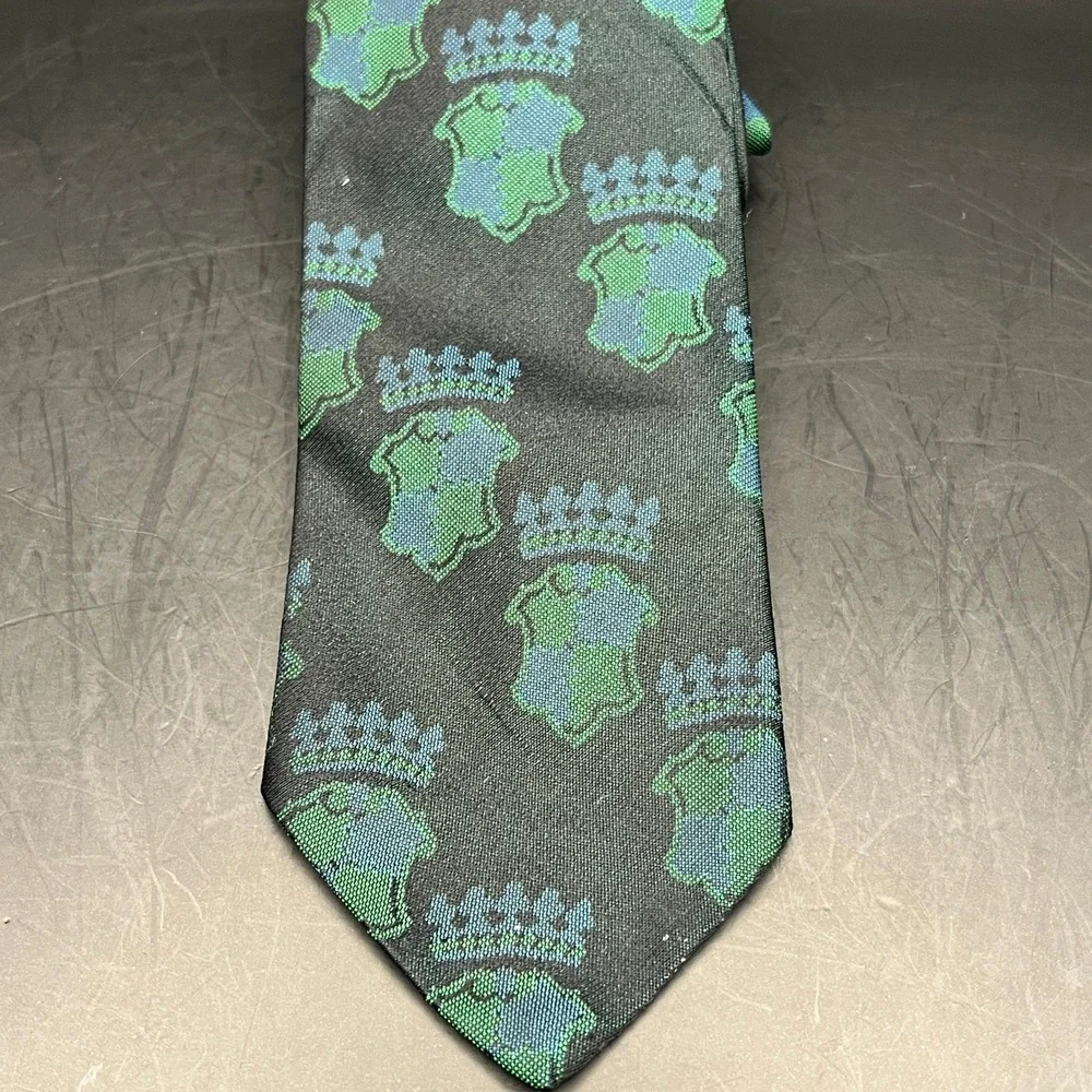 Vintage All Silk Necktie‎ Crown Shield Crest Patterned Mens Tie 52